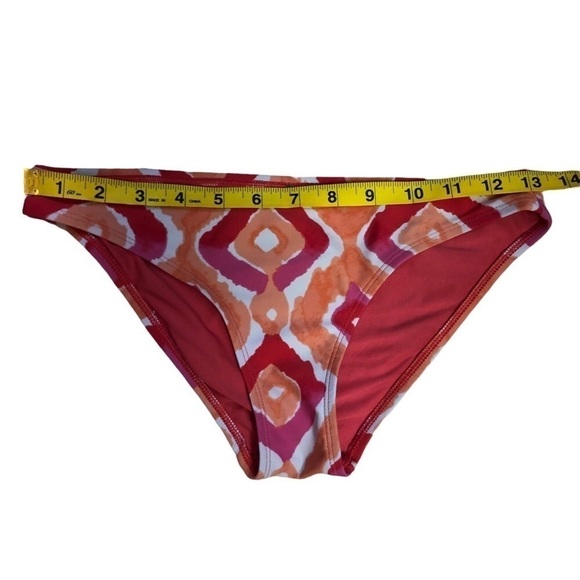 AERIE Bikini Bottom in deep coral, Orange and white Ikat pattern - Size Small - Picture 3 of 5